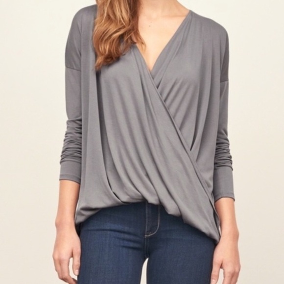 A&F Tan Wrap Front Long Sleeve Top - Picture 1 of 6